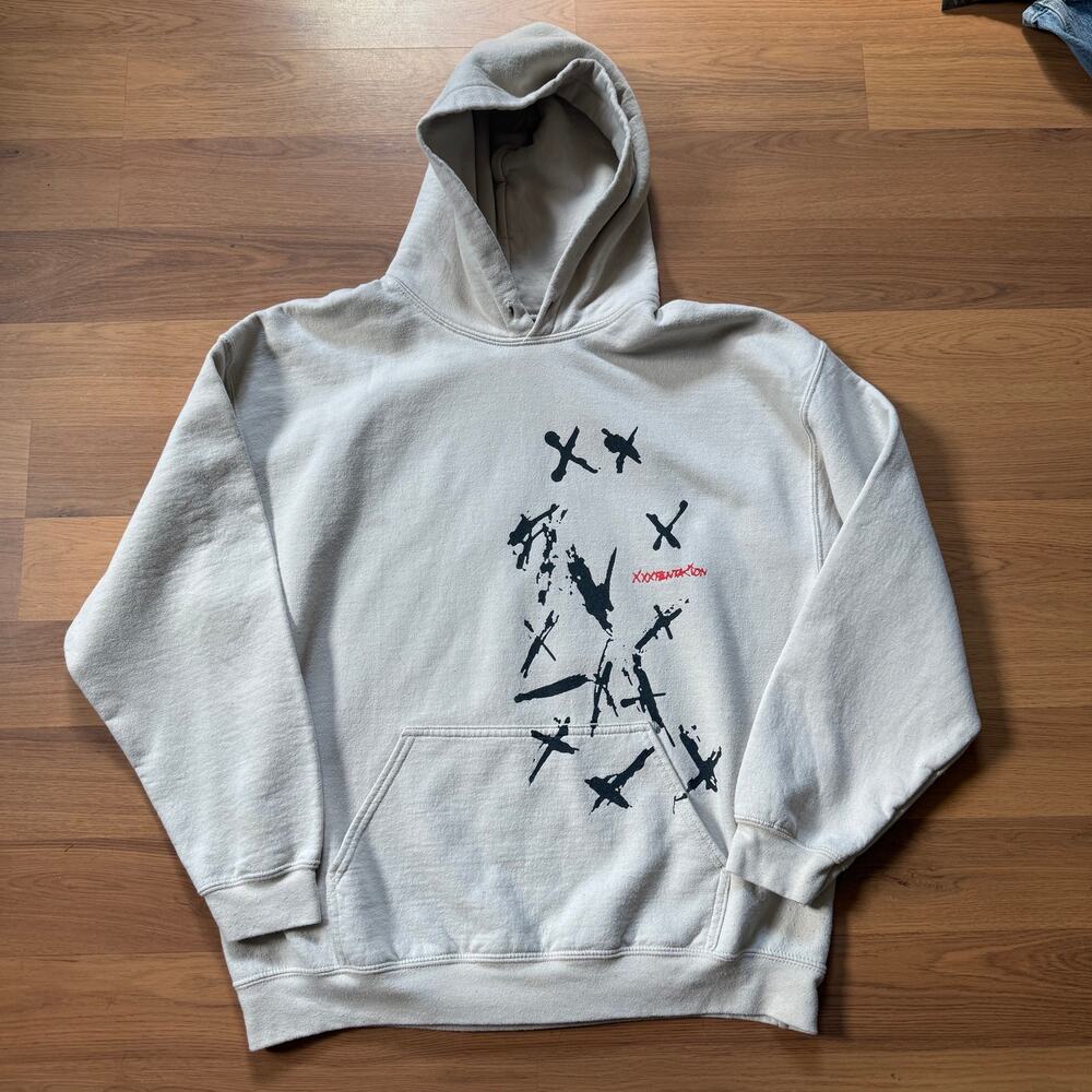 XXXTentacion Bad Vibes Forever Beige Tan Rap Hoodie Pullover Sweatshirt Sz Large
